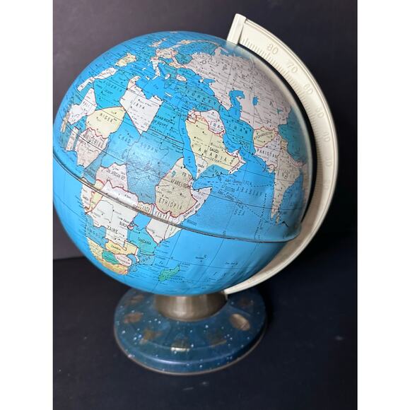 Vintage Ohio Art Tin World Globe W/ Zodiac Signs on the Base - Picture 1 of 5